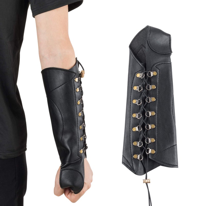 Windfulogo PU Leather Archery Arm Guard Hand Protector Brace Longbow Hunting Shooting Black for Women & Men - Image 2